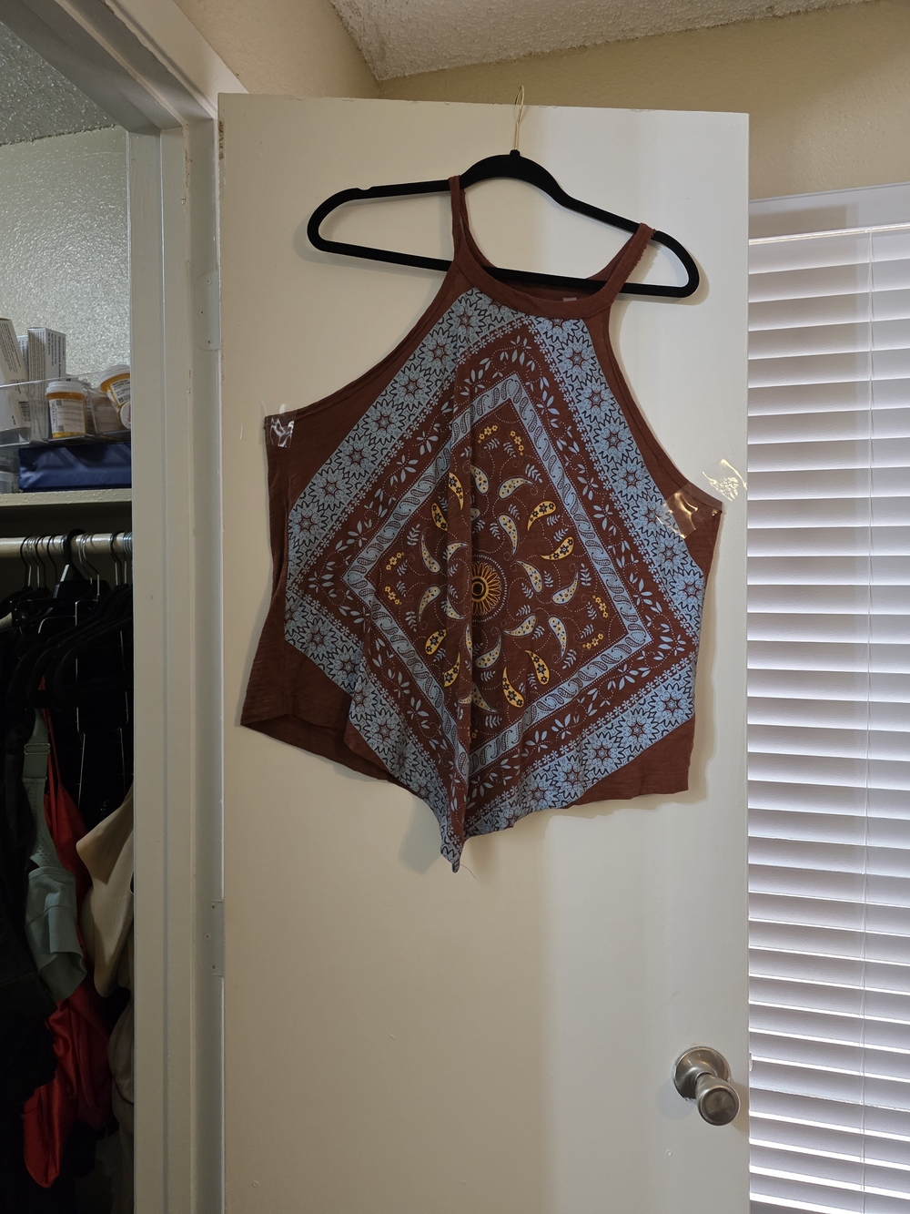 Brown Bandana-Print Halter Tank Top